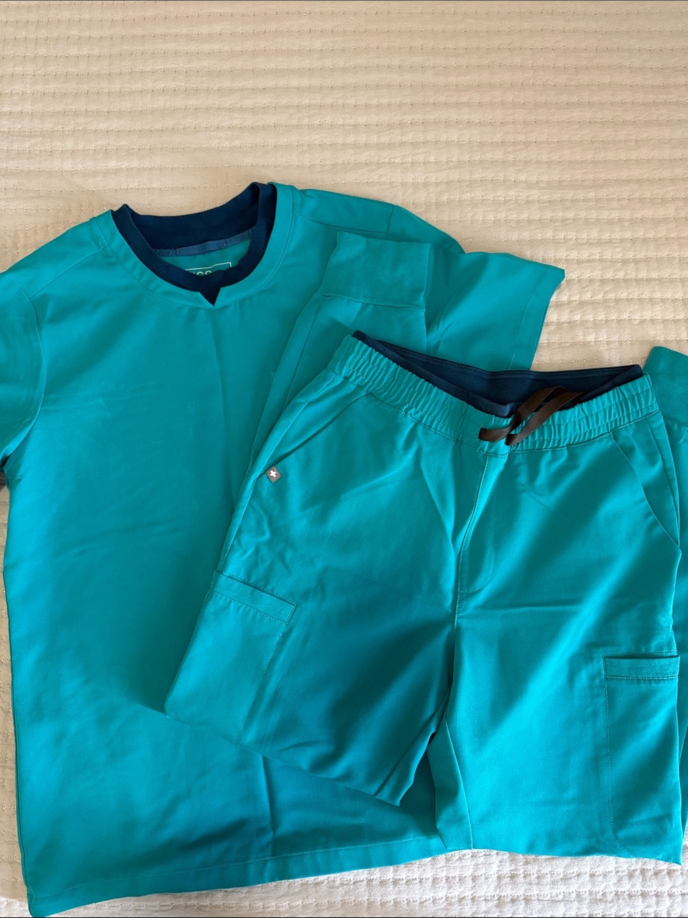 Figs Men's Teal Cargo Scrub Set with Navy Trim